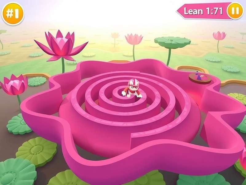 Lotus Maze Adventure gameplay screenshot showing a character navigating a lotus-shaped maze